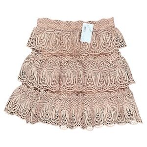SELF-PORTRAIT Pink Lace Tiered Skirt US 2